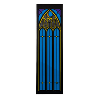 Blue moon and bat stained-glass-style window panel for HYTE Y70 on white background